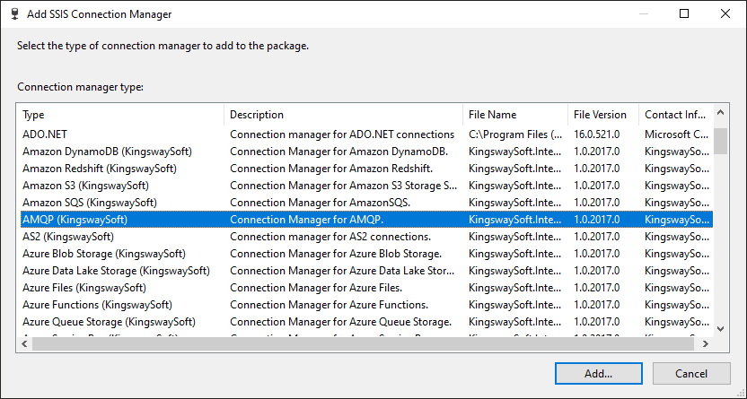 Add SSIS AMQP Connection Manager
